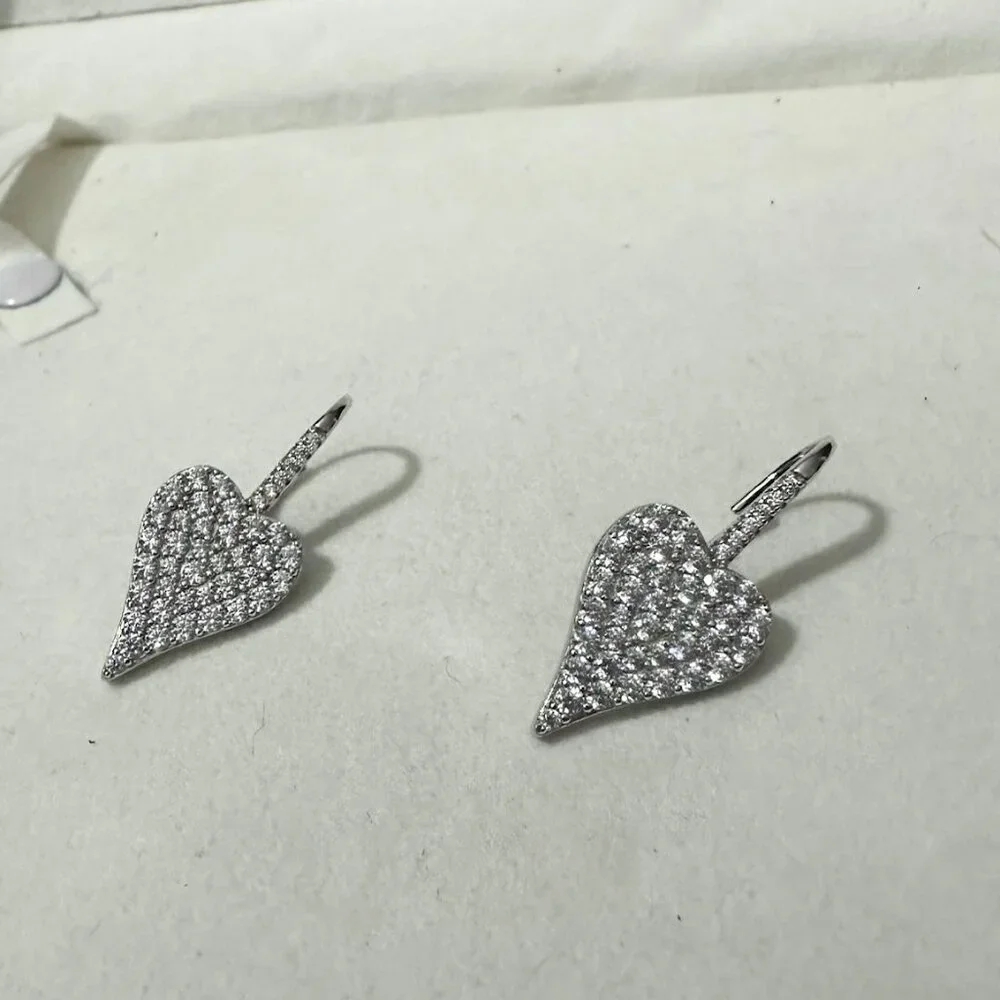 Diamonique Heart Lever Back Earrings (New/Unworn) - Picture 2 of 3
